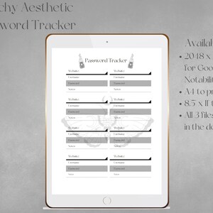 Witchy Aesthetic Password Tracker for Goodnotes, Notability, A4 Size Print & 8.5x11 Print