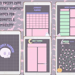 Undated Creepy Cute Aesthetic Digital Daily/ Weekly/ Monthly Planner for Goodnotes and Notability