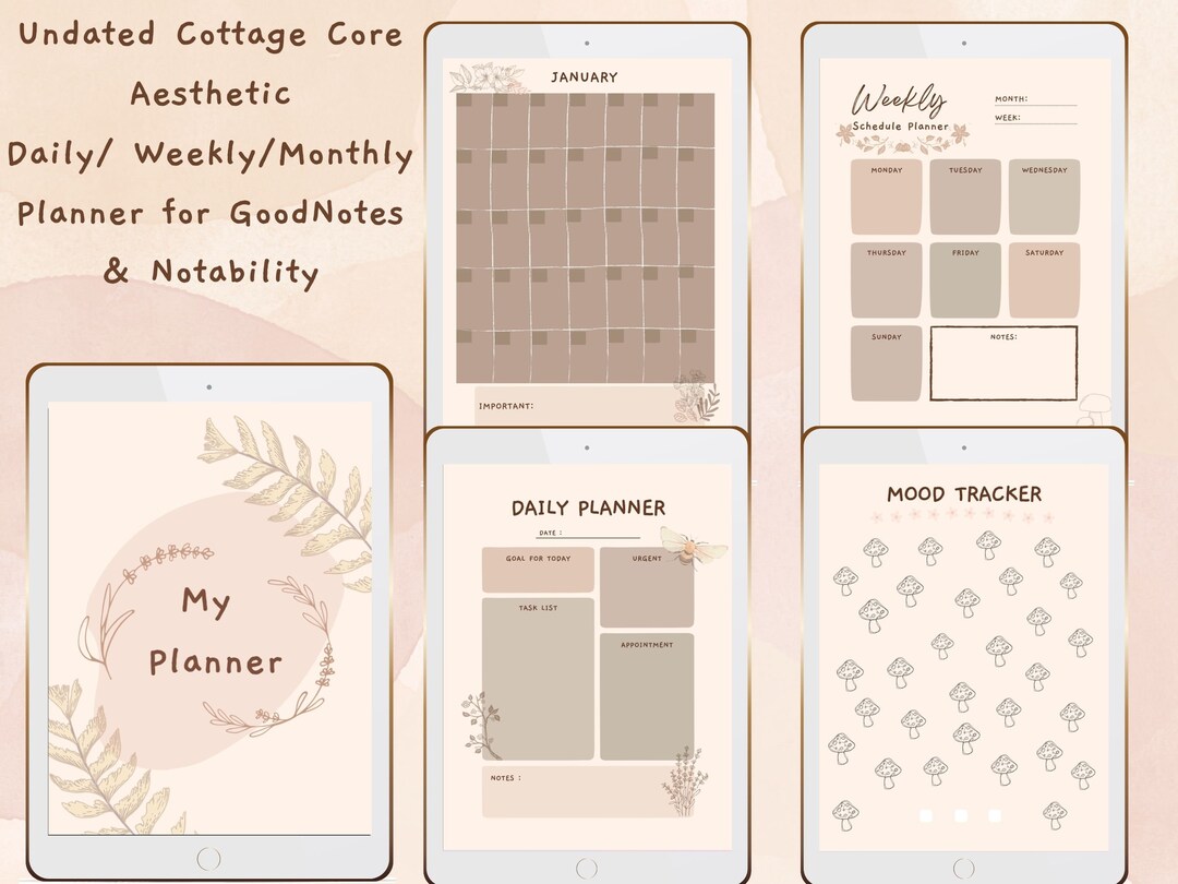 Undated Cottage Core Aesthetic Digital Daily/ Weekly/ Monthly Planner ...