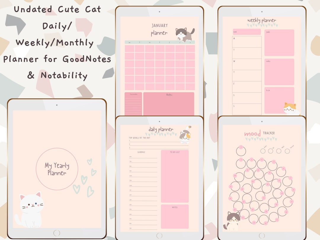 Undated Cute Cat Digital Daily/ Weekly/ Monthly Planner for Goodnotes ...