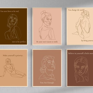 Amor propio y positividad, paquete de 6 arte de pared imprimible en PDF