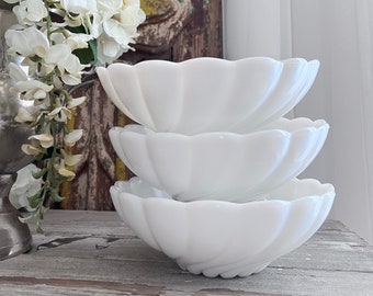 Large Vintage Stack Milk Glass Bowls ~ Triple Stack