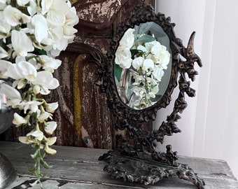 Antique Cast Iron Swirl Table Mirror