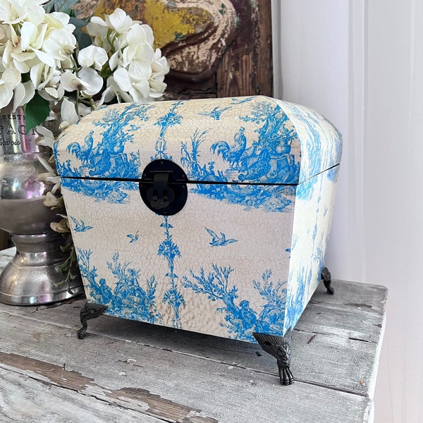 RESERVED Vintage French Toile Storage Box