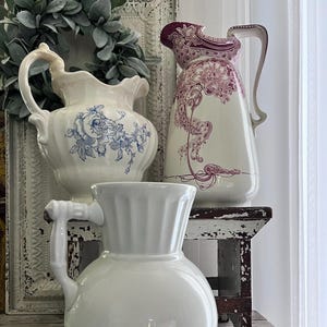 Antique Mid 1800’s Red ~ White and Blue Ironstone Pitcher