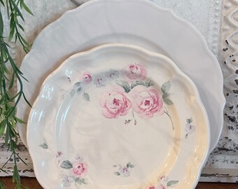 cottage chic Set of 2 floral transfer ware bone dishes farmhouse. gold accents Scalloped edged cottage chic Set of 2 floral transfer ware bone dishes farmhouse. gold accents Scalloped edged