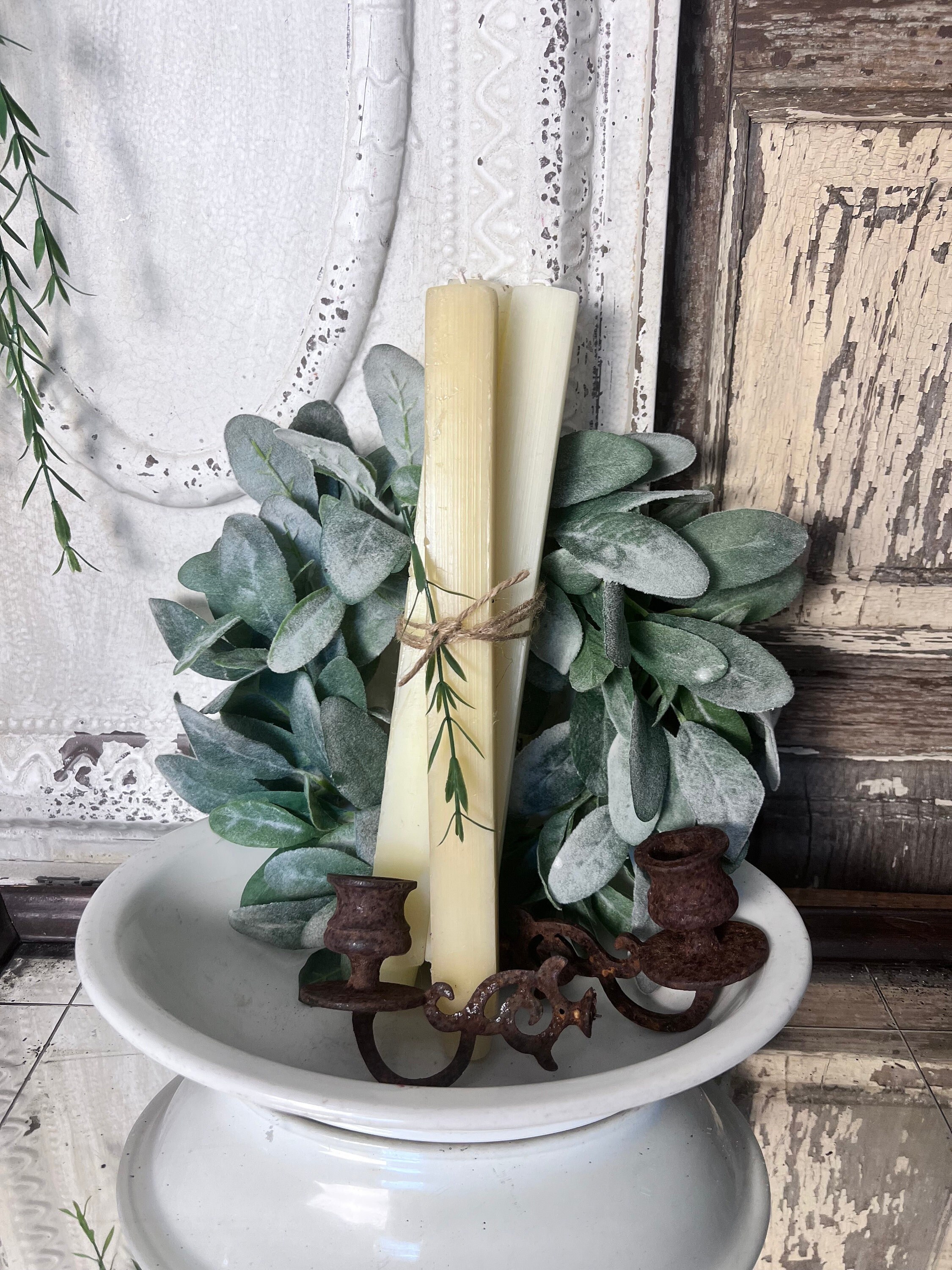 Antique Salvaged Rustic Candle Holders and Vintage Candles