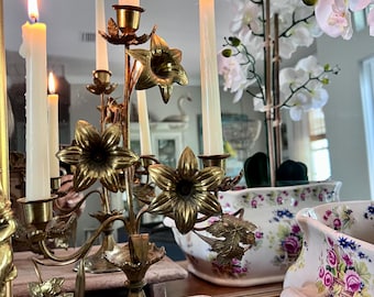 Antique French Brass Altar Candle Holder