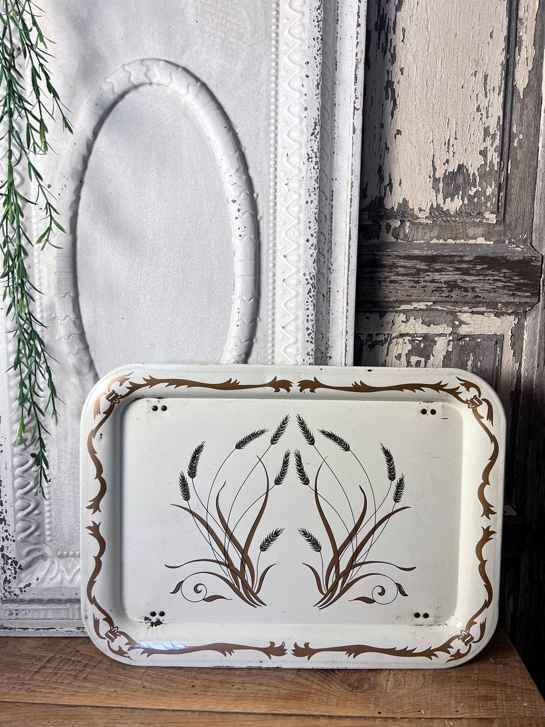 Vintage Metal Serving Tray With Folding Legs Etsy