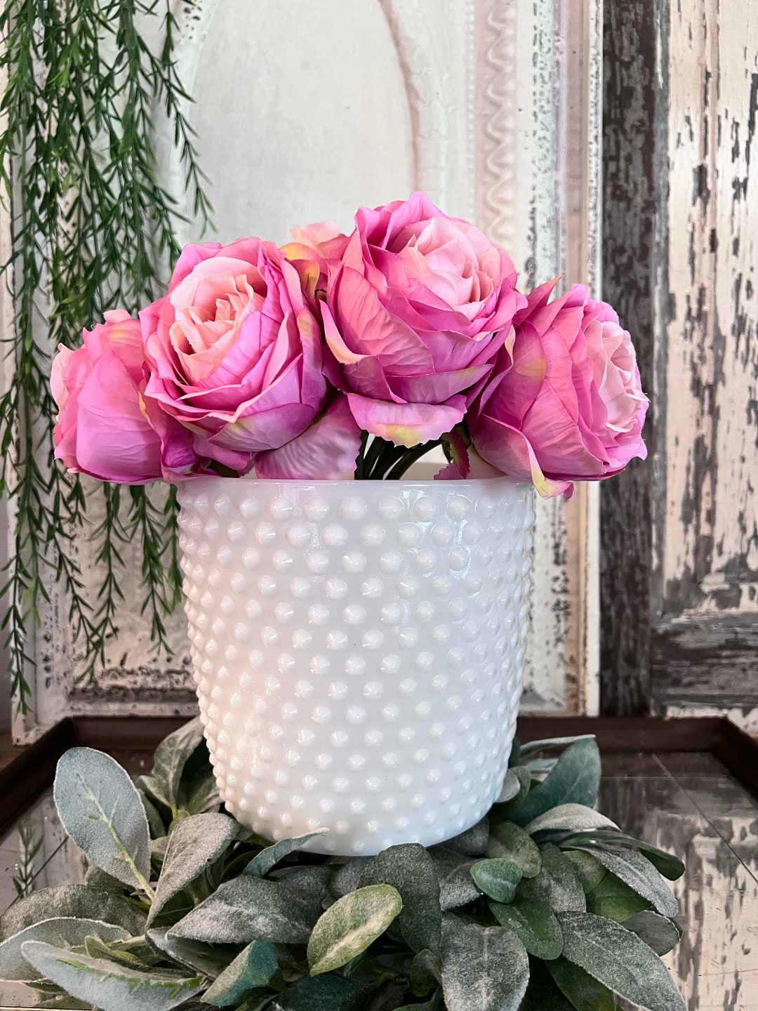 Vintage Hobnail Milk Glass Ice Bucket Etsy