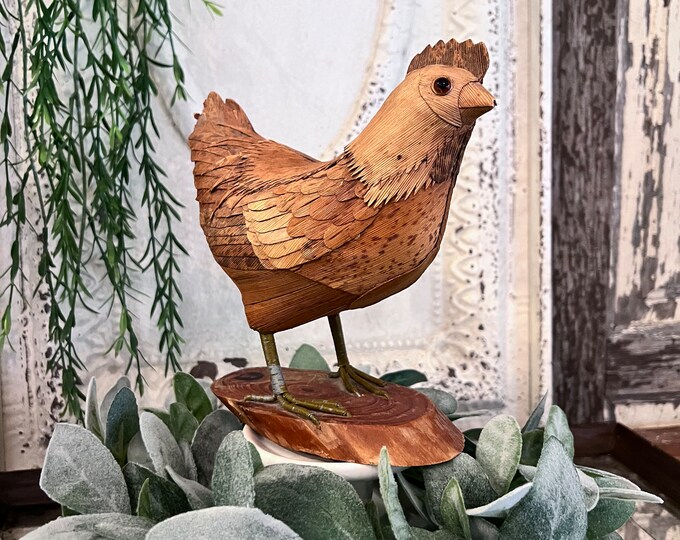 Vintage Corn Husk Chicken Sculpture Etsy
