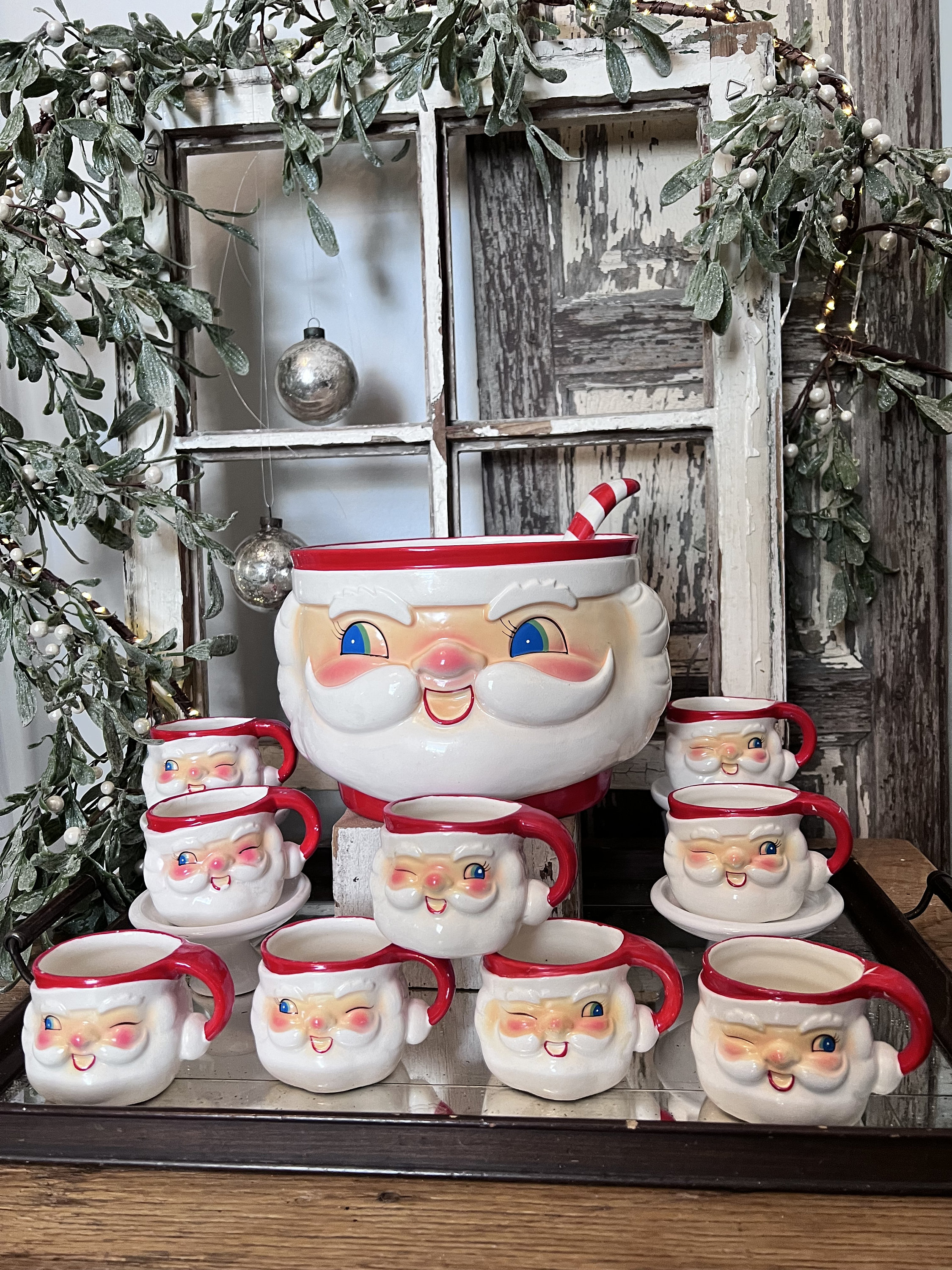 Vintage Holt Howard Santa Punch Bowl With 9 Mugs and Ladle - Etsy