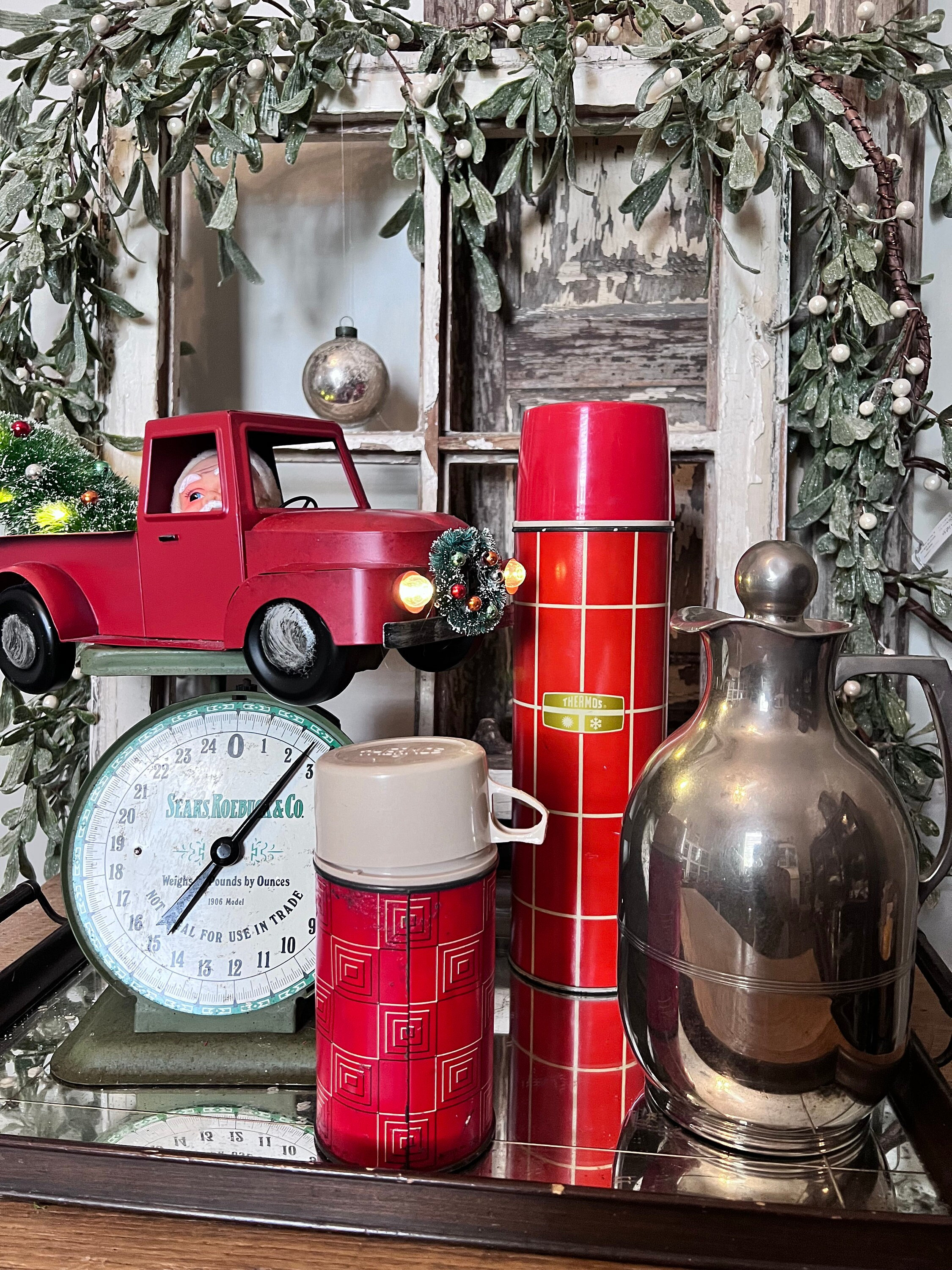 Vintage Red and Yellow Plaid 1-Pint Glass Thermos