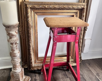 Vintage Industrial Metal with Wood Top Artist - Workshop Stool