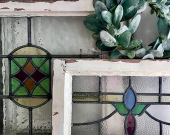 Antique 1800’s Chippy Stain Glass Window