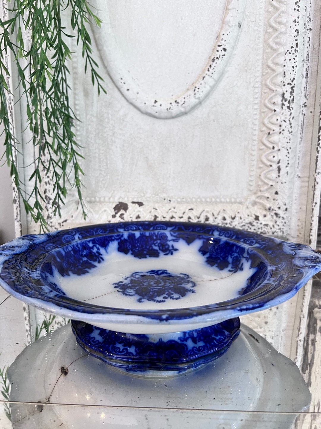 1850s Flow Blue Footed Bowl - Etsy