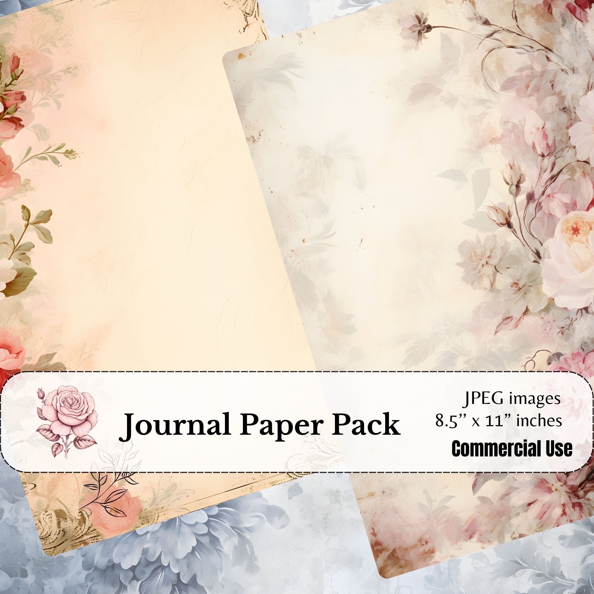 20 Shabby Chic Creamy Pink Floral Junk Journal Digital Papers, Vintage ...