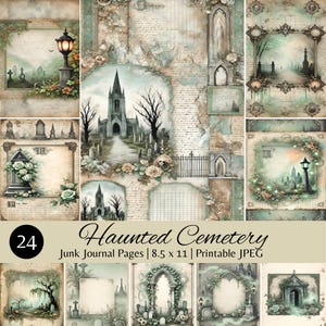 Haunted Cemetery Junk Journal Kit, Halloween Printable Junk Journal Kit Halloween Embellishments Junk Journal Papers Jpg