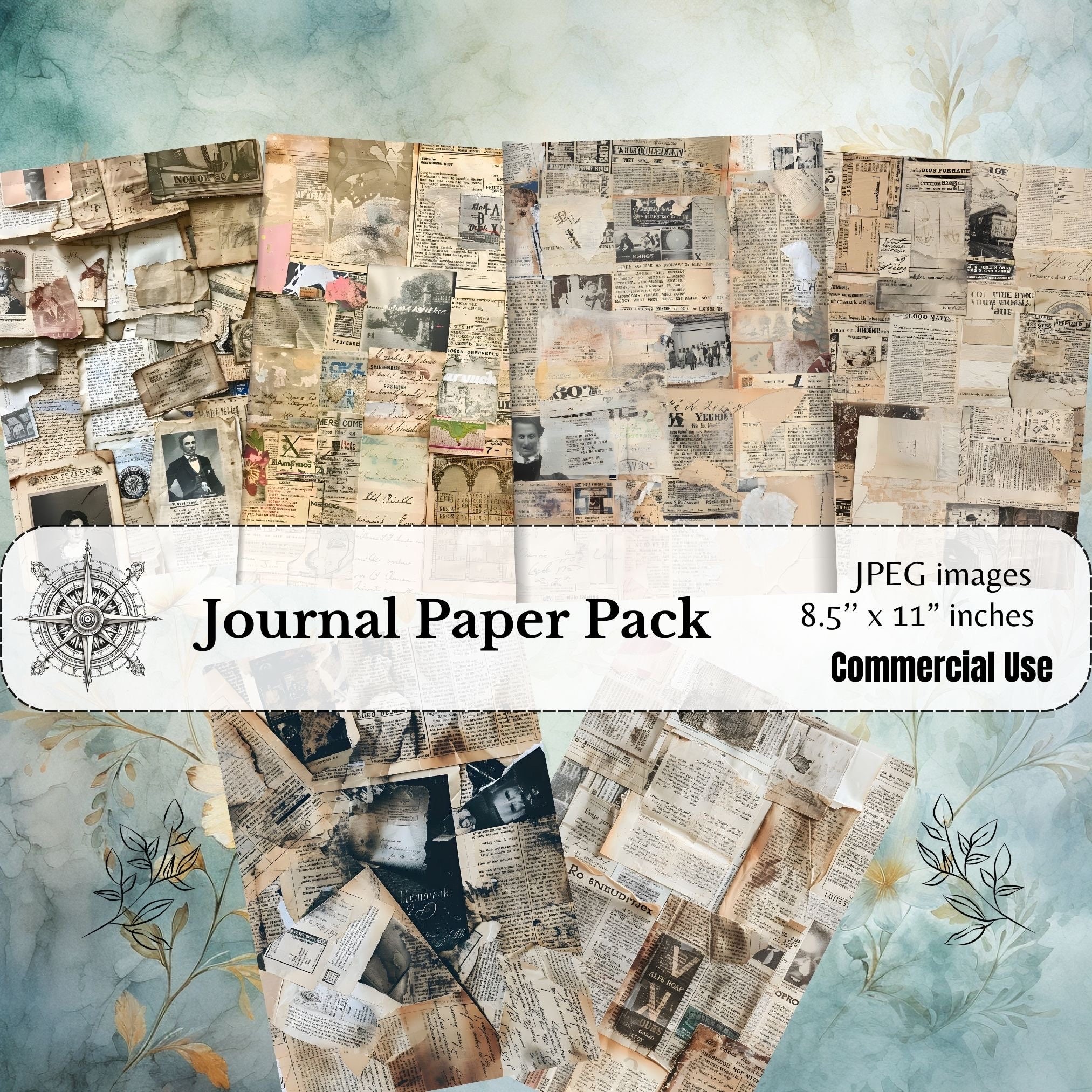 Vintage Typography Digital Paper Pack, Junk Journal Ephemera, Printable ...