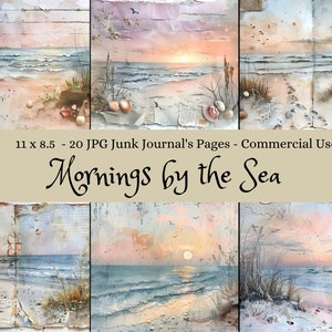 Beach Sunrise Digital Journal Pages, Mornings by the Sea, Printable Scrapbooking, Junk Journal, Commercial Use, 11x8.5, Instant Download