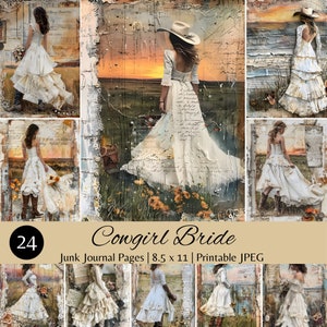 "Cowgirl Braut Junk Journal Druckbare Seiten, Vintage Western Hochzeit Dekor, Digitale Ephemera Pack, Scrapbooking Download 8,5 x 11, Kommerzielle Nutzung."