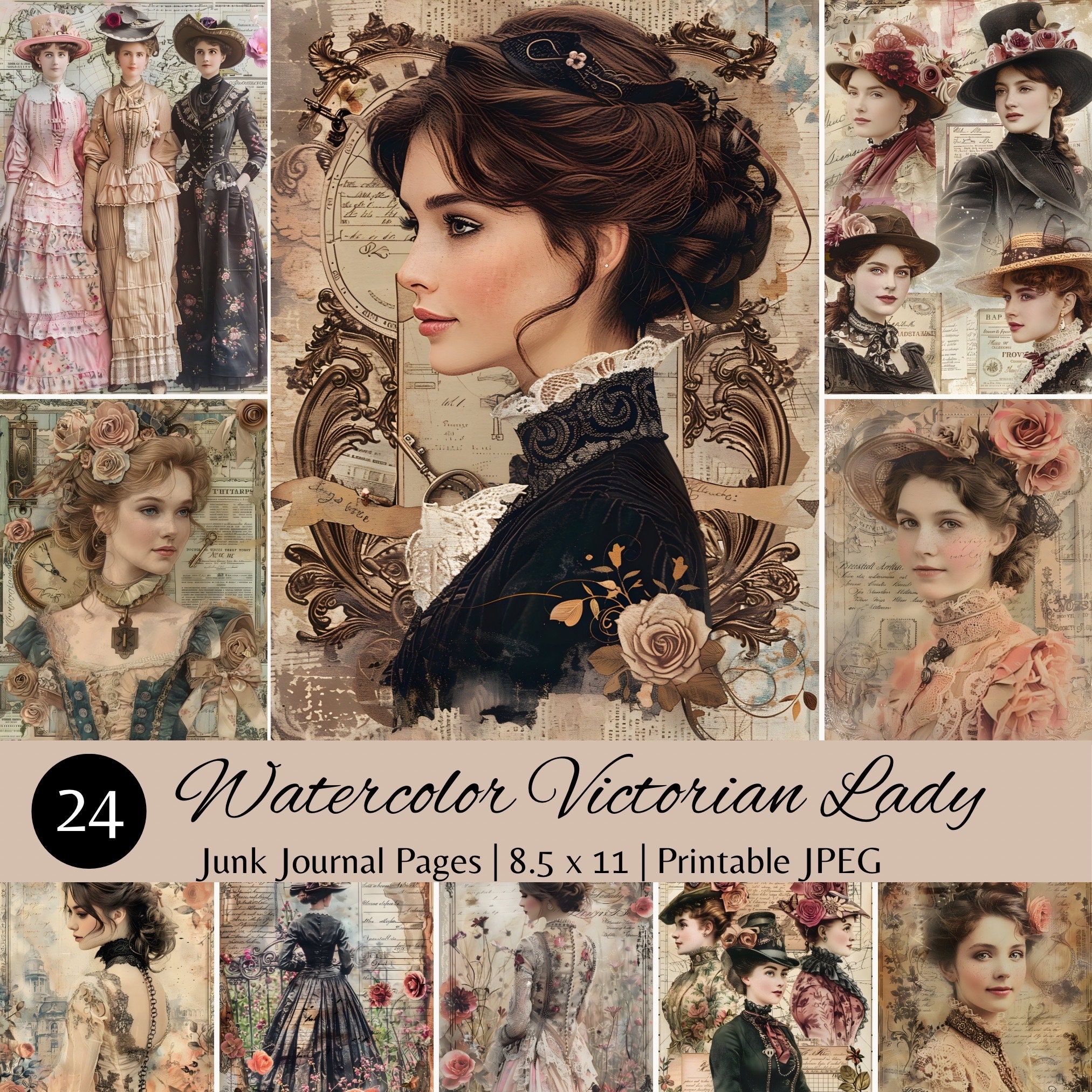 Watercolor Victorian Lady Junk Journal Printable Pages, Digital ...