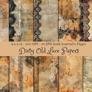 Druckbare Junk Journal Dirty old Lace Seiten, Vintage Style digitales Papier, 8,5 x 11 kommerzielle Nutzung, Scrapbook Zubehör, Sofort Download