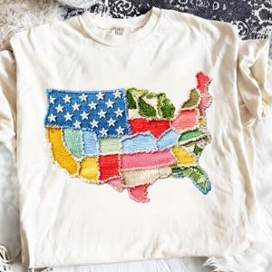 USA Map Patchwork Digital PNG Design, American Flag United States Quilt Art, Patriotic Country Outline Image, Crafting File