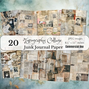 Vintage Typografie Digital Paper Pack, Junk Journal Ephemera, druckbare Collage Sheets, alte Zeitungshintergründe, Bastelbedarf