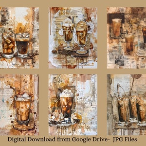 Vintage Coffee Art Digital Paper Pack, Junk Journal Pages, Commercial ...
