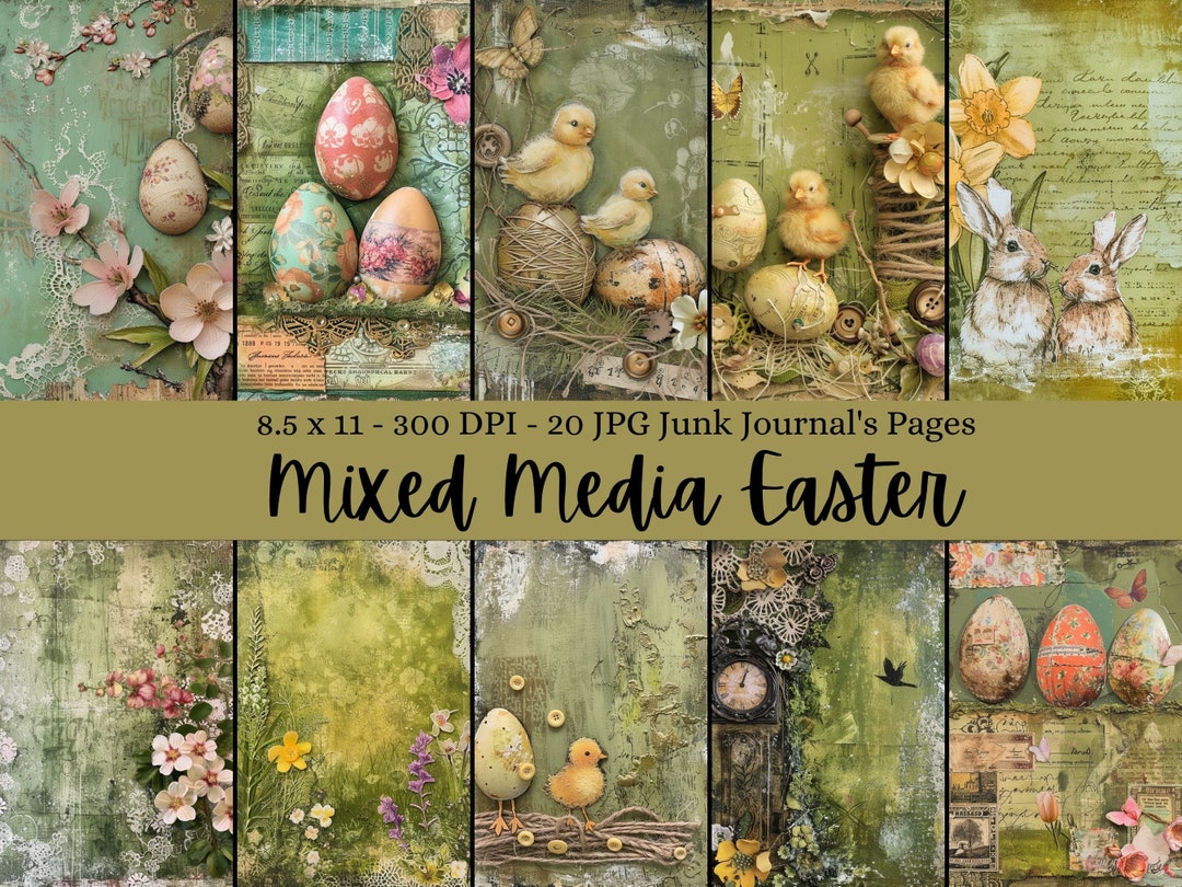 Vintage Easter Digital Paper Pack, Mixed Media Journal Pages, Printable ...