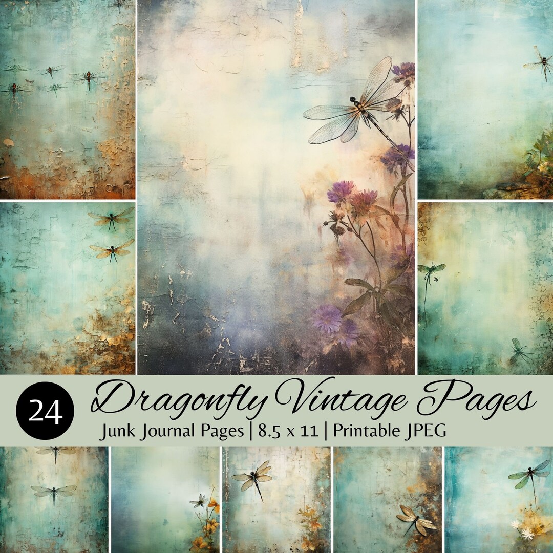 Dragonfly Vintage Junk Journal Kit, Ephemera, Printable Folio Template ...