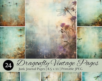 Dragonfly Vintage Junk Journal Kit, Ephemera, Printable Folio Template, Digital Collage, Shabby Chic,Scrapbooking Pages,Digital Download