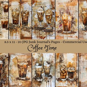 Vintage Coffee Art Digital Paper Pack, Junk Journal Pages, Commercieel Gebruik, Afdrukbare Scrapbooking Collage, Coffee Time Designs 8.5x11