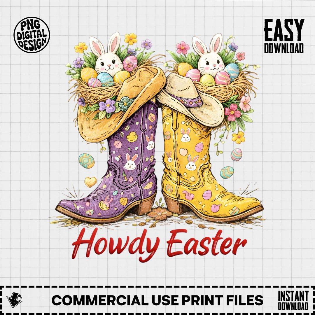 Spring Howdy Howdy Easter PNG, Western Easter Bunny Boots Digital Design, Country ...