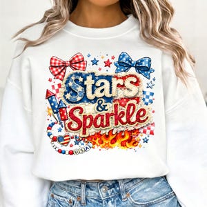 Stars and Sparkle PNG Design, 4th of July Sublimation, Patriotic Fireworks Clipart, USA Flag Bows Graphic, Independence Day Instant Download