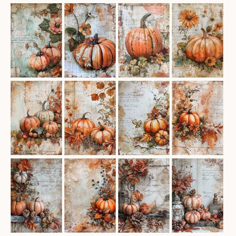 Vintage Fall Pumpkin Junk Journal Pages, 24 Printable Jpegs, 8.5 X 11 ...