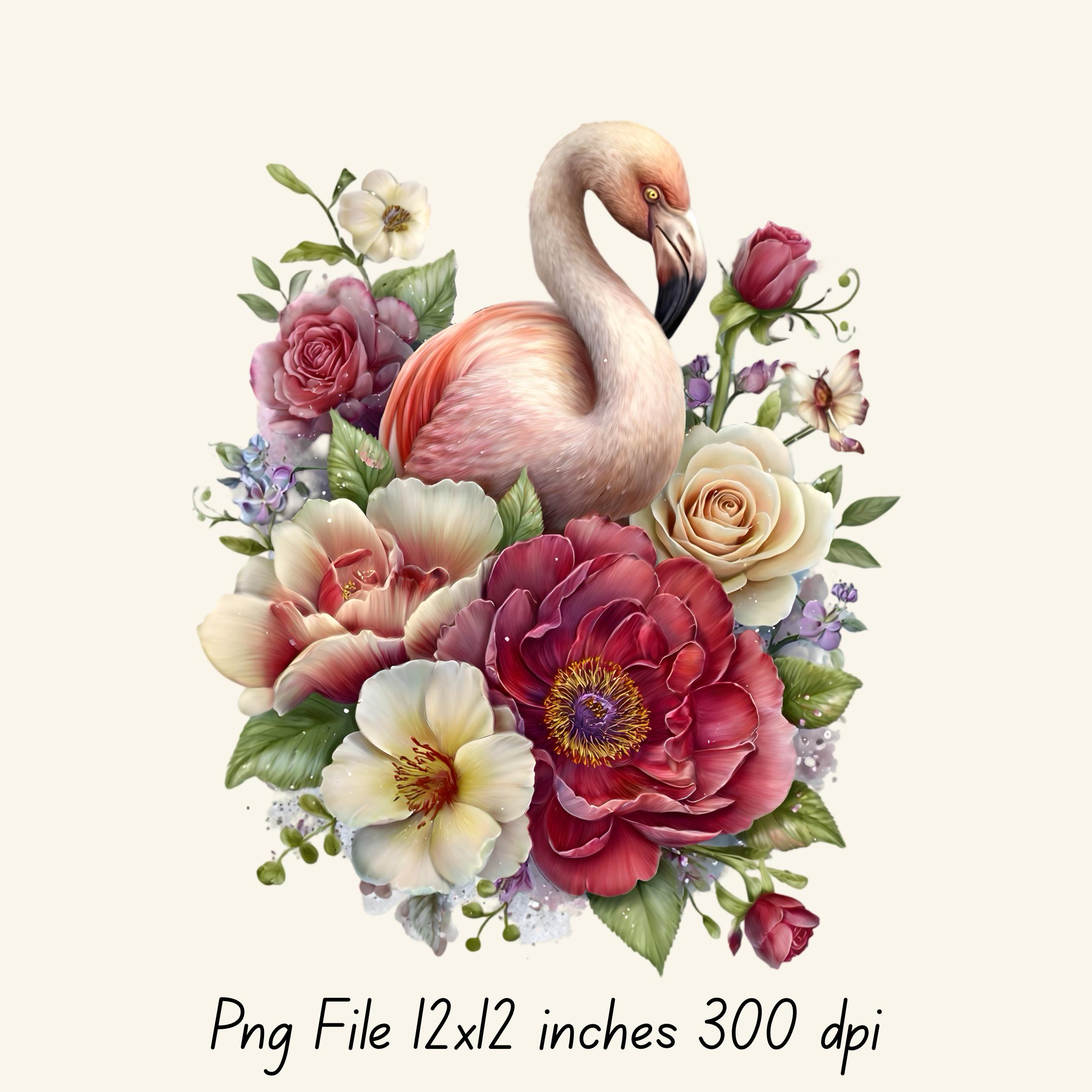 Flamingo Floral Clipart Png, Watercolor Flowers, Bird Digital Download ...