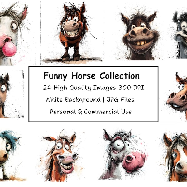 Fun Cartoon Horse Clipart, Digital Download Art, Instant Jpg File, Animal Illustration for Crafting, Kids Decor - High-Resolution Image