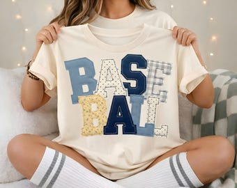 Digitale honkbal patchwork PNG-ontwerp, stoffen letters clipart, jongens kamer decor, sport kinderkamer kunst, instant downloadbestand, HTV