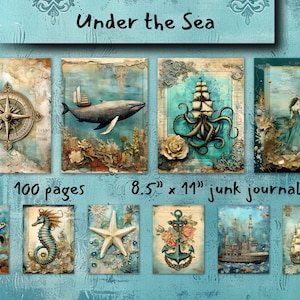 Under the Sea Digital Junk Journal Kit, Ocean Themed Ephemera, Vintage Nautical Printable, 100 Pages Scrapbooking, 8.5x11 Collage Sheets