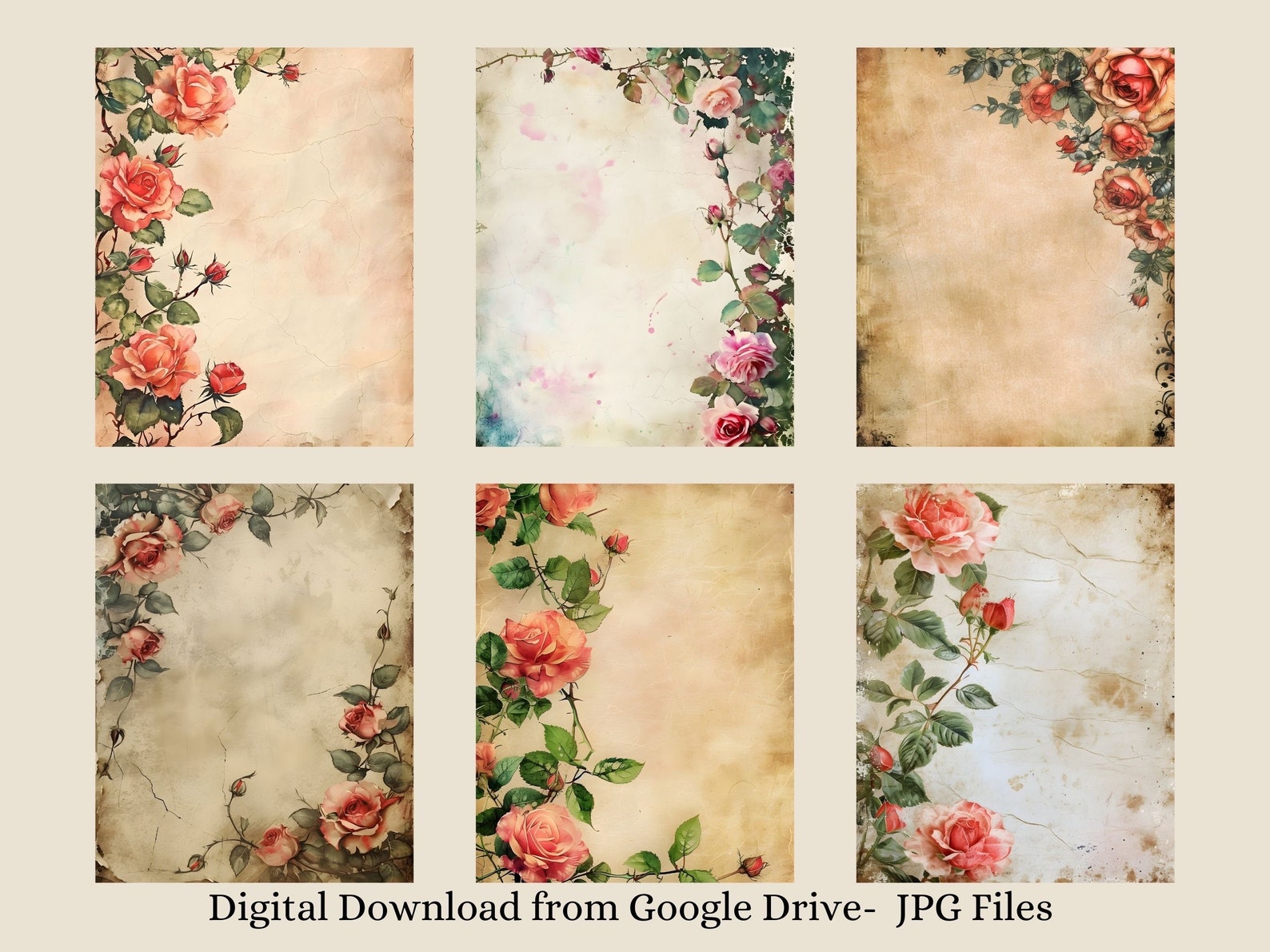 Vintage Rose Junk Journal Pages, Butterfly and Roses Digital Paper, 8 ...