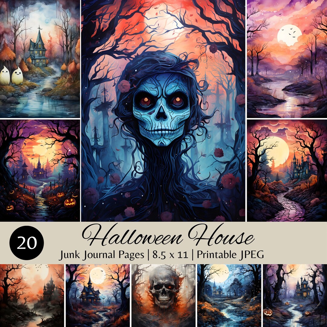 Set of 20 Printable Halloween House Junk Journal Pages, 8.5x11inch ...