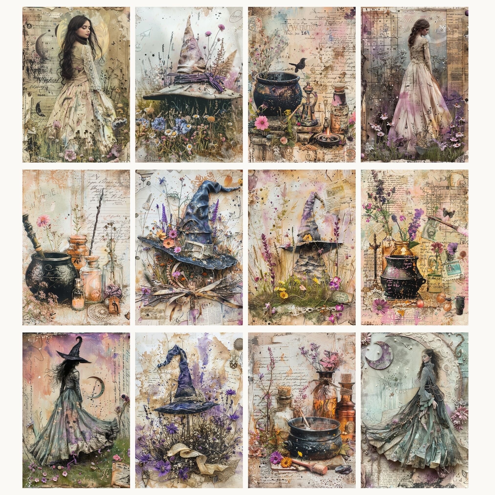 Vintage Witch Junk Journal Pages, Printable Art for Scrapbooking and ...