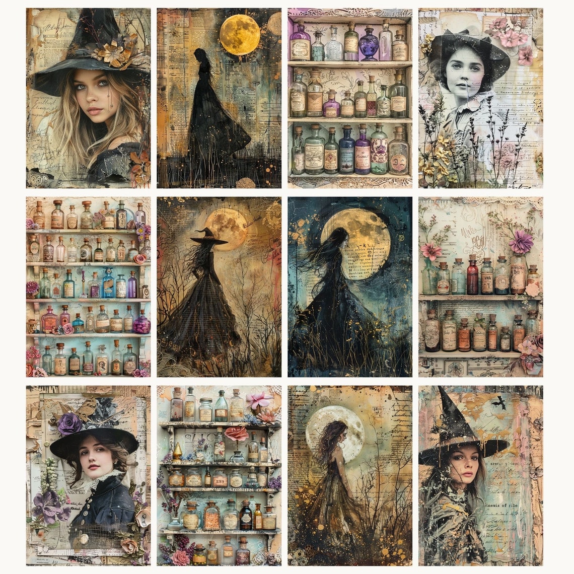 Vintage Witch Junk Journal Pages, Printable Art for Scrapbooking and ...