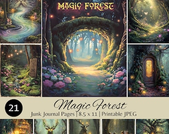 Magical Forest Junk Journal Pages 21 Designs Digital Download 8.5 x 11 Printable JPEG, Whimsical Art, Fairy Tale Journal Kit