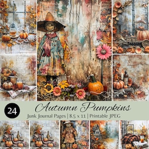 Herfstpompoenen ongewenste dagboekpagina's, afdrukbare ephemera herfstthema, 8,5 x 11 JPEG digitale download, scrapbooking Kit, herfstpagina's, herfstkunst