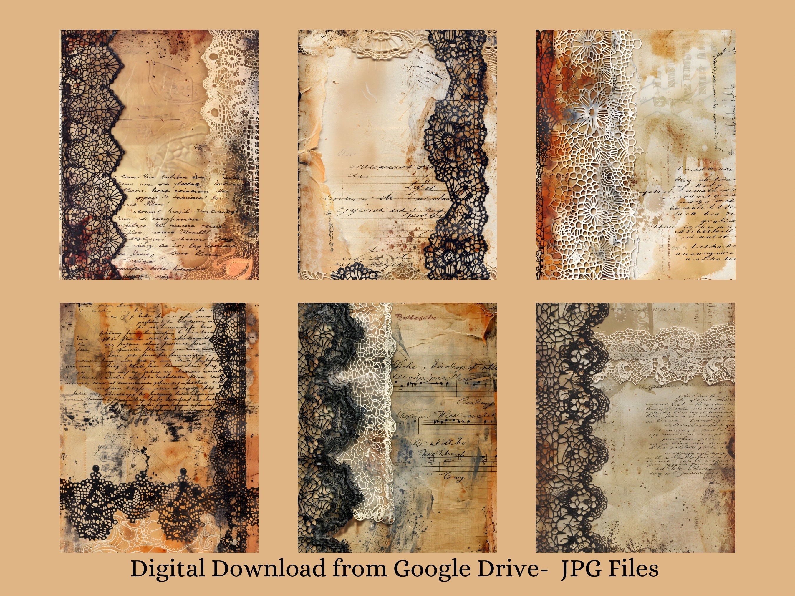 Printable Junk Journal Dirty Old Lace Pages, Vintage Style Digital ...