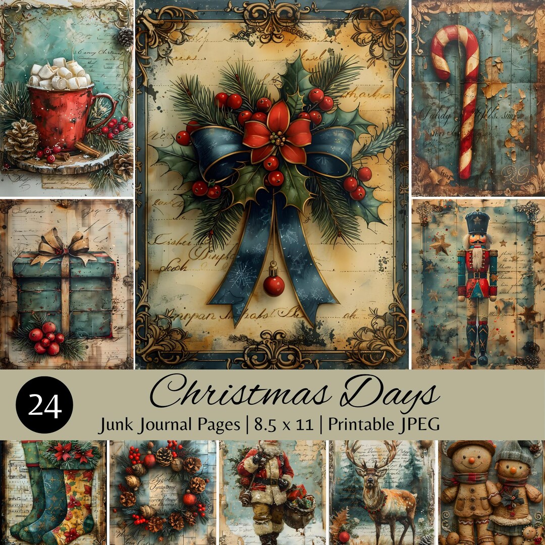 Christmas Junk Journal Pages Holiday Printable Ephemera Vintage Style ...