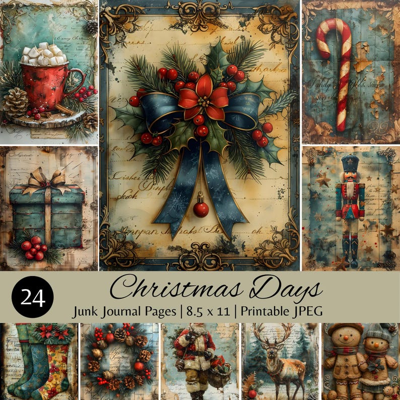 Christmas Junk Journal Pages Holiday Printable Ephemera Vintage Style ...